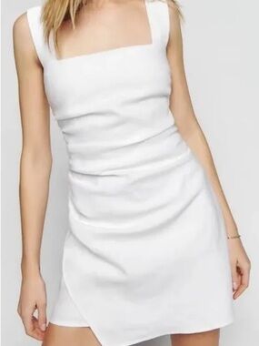 Reformation Kerrigan Linen Tank mini Dress white, adjustable straps size 6